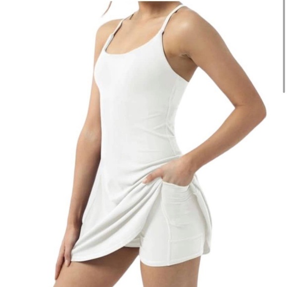 Halara Cloudful White Workout 2 in 1 Flare Dress Tear Drop Cross Back NWT - Picture 2 of 15